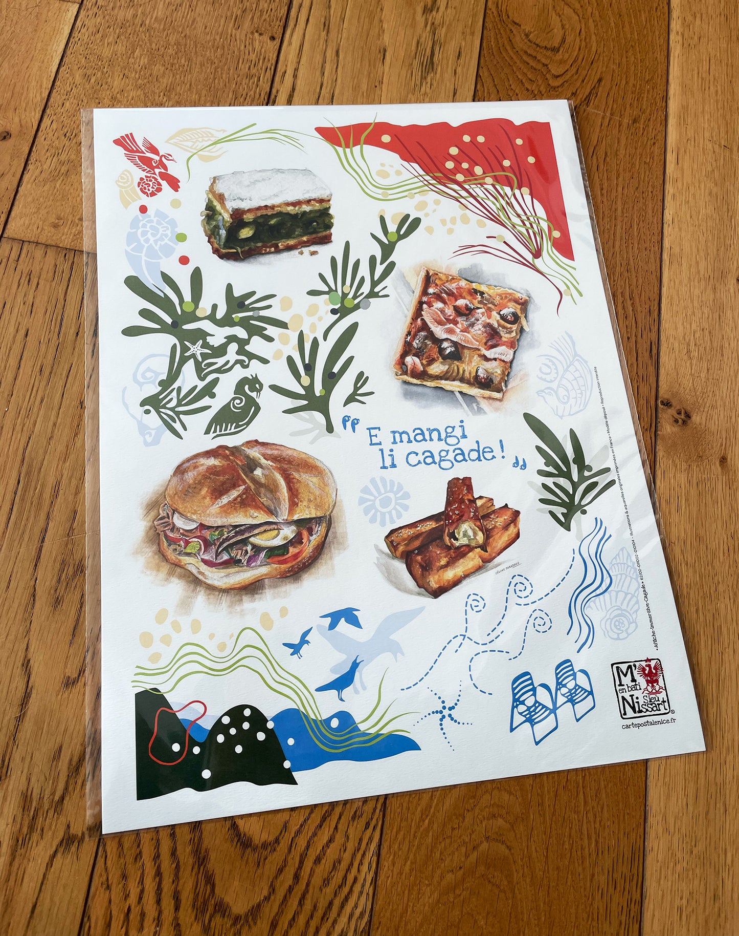 Affiche " Cagade " Tourte de blettes, Pan bagnat, Pissaladière, et Panisses - Studio Cartes Postales Nice