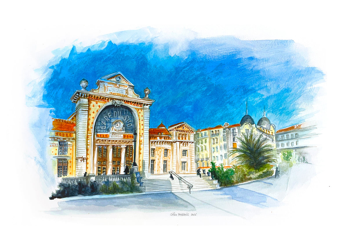 Aquarelle-Nice-la-gare-du-Sud