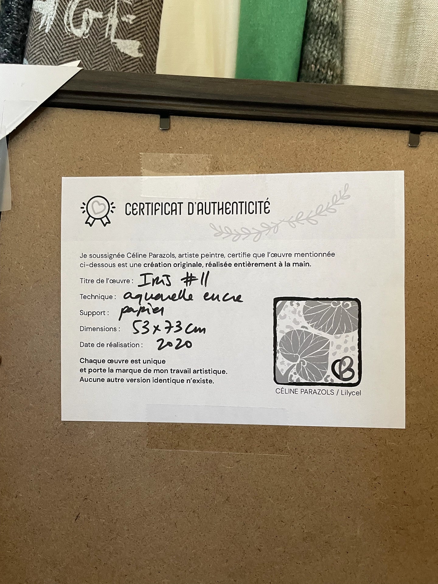 Certificat d'authenticité -IrisII