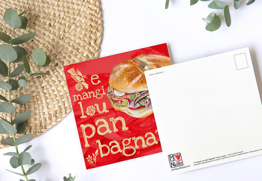 Carte postale " Lou Pan bagnat sur fond rouge " Modèle immersive - Studio Cartes Postales Nice