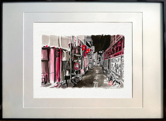 Tableau encadré Shibuya, une rue et des vélos