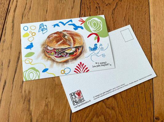 carte postale Pan bagnat goélands et algues