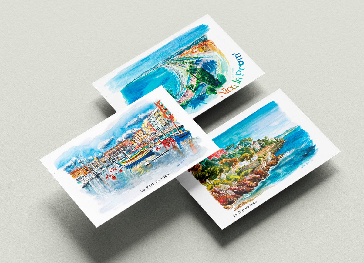 Collection de cartes postales affiches de Nice et aquarelles