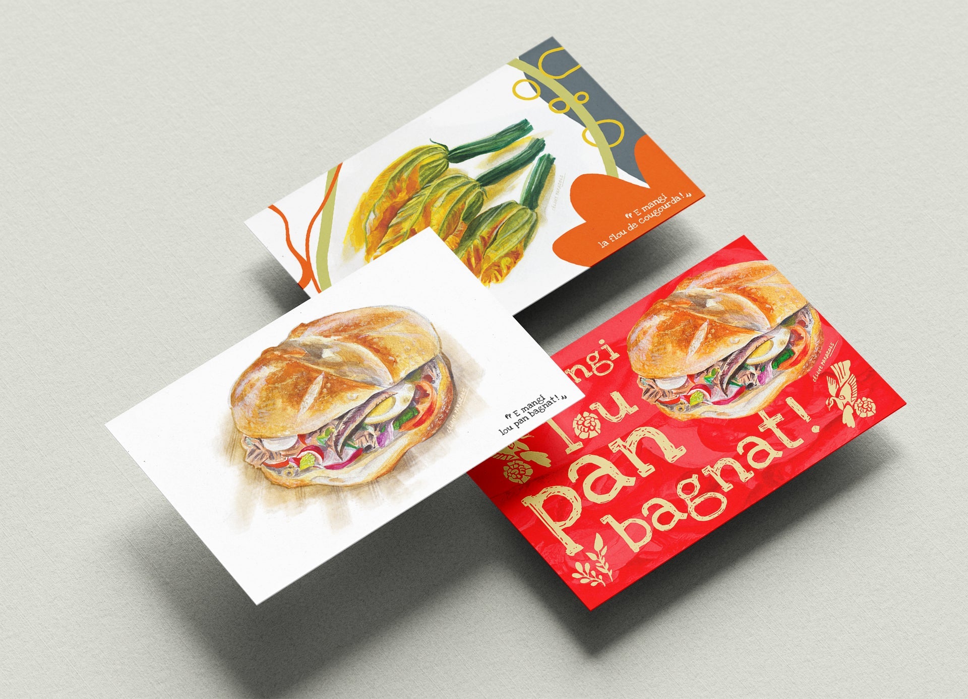 ニースの料理を描いた水彩画のポストカード｜日本の版画ポスター