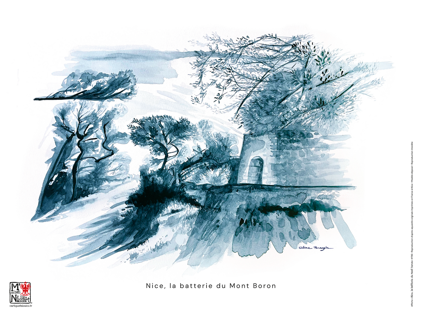 Aquarelle de Nice, la batterie du Mont Boron
