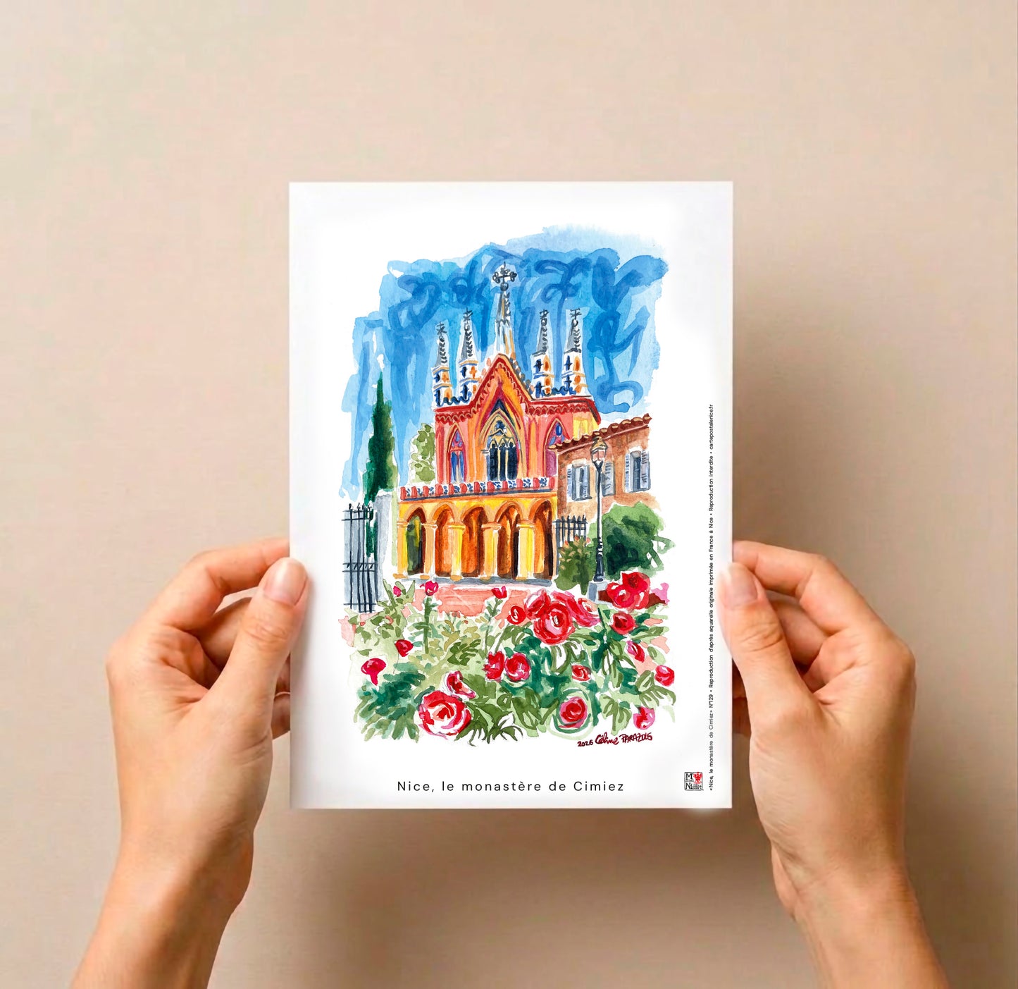 Aquarelle de Nice, le monastère de Cimiez