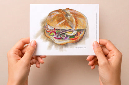 ニース風料理の水彩画 「ルー・パン・バニャ」