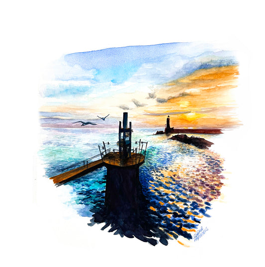 Œuvre originale aquarelle Nice - Le plongeoir