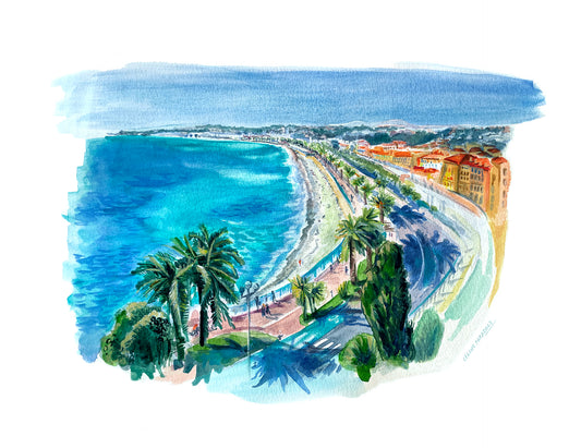Aquarelle-promenade-des-anglais-Celine-Parazols