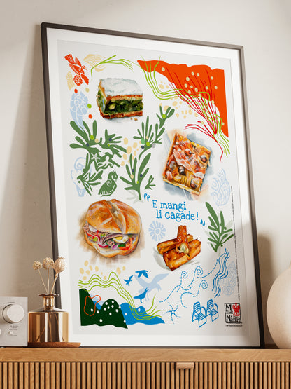 Affiche " Cagade " Tourte de blettes, Pan bagnat, Pissaladière, et Panisses - Studio Cartes Postales Nice