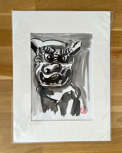 Œuvre originale " Komainu statue de chien japonais " - Studio Cartes Postales Nice