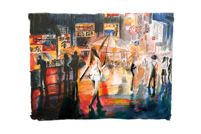 Œuvre originale " Un soir de pluie à Shibuya " - Studio Cartes Postales Nice