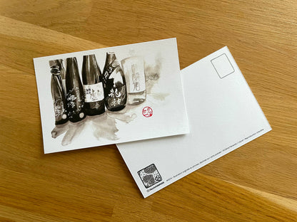 Carte postale " Bouteilles de saké encre lavis " - Studio Cartes Postales Nice