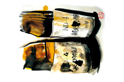 Œuvre originale " Traces de 2 bouteilles de saké " - Studio Cartes Postales Nice