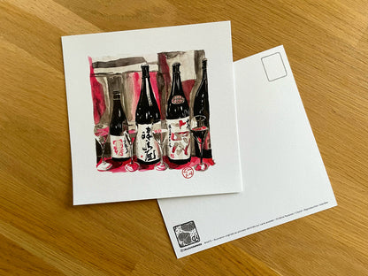 Carte postale " Verres et bouteilles de saké "