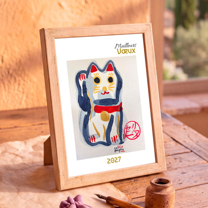 Carte-postale-Maneki-Neko-encadree-verticale-8745