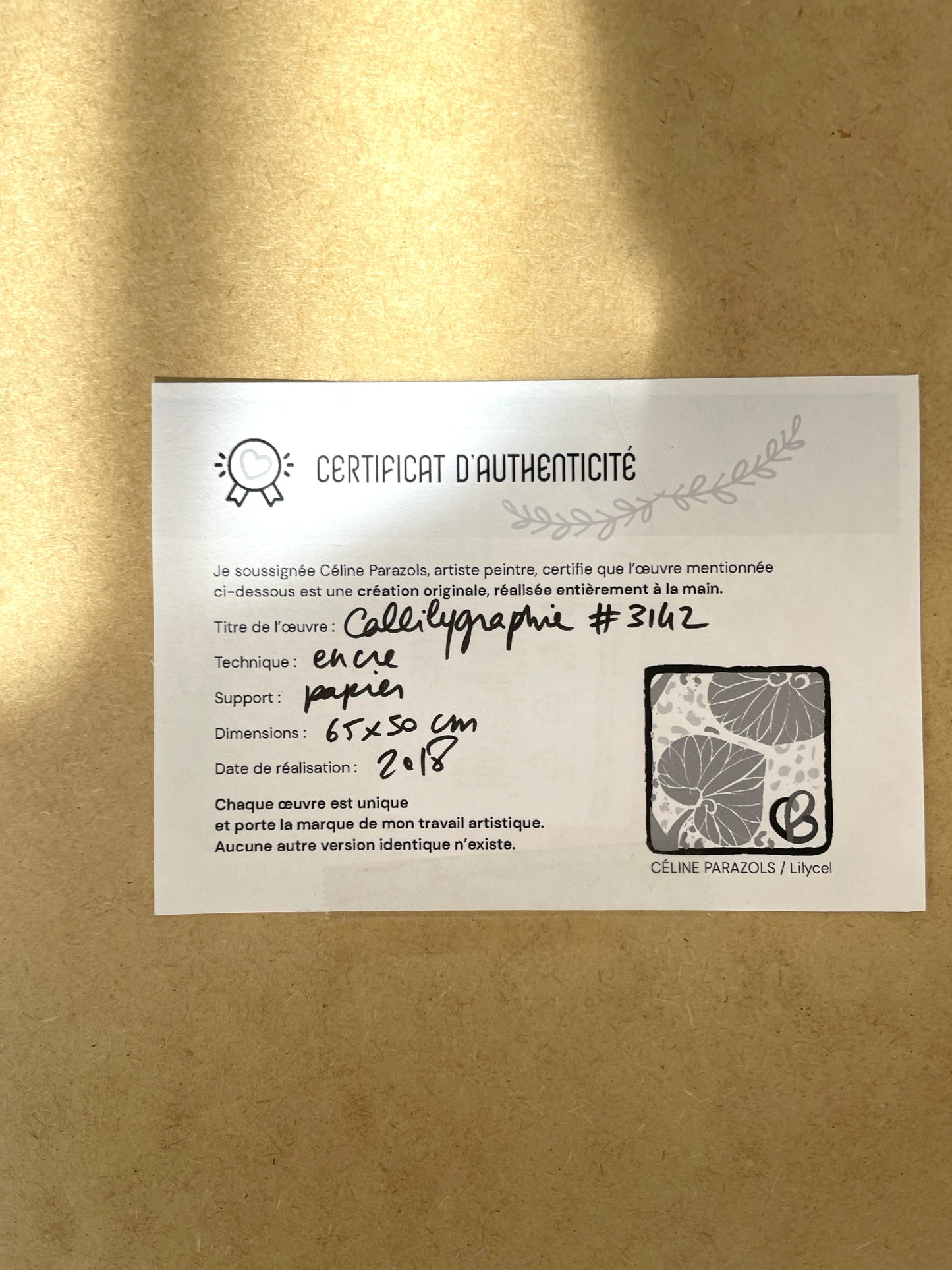 certificat d'authenticité