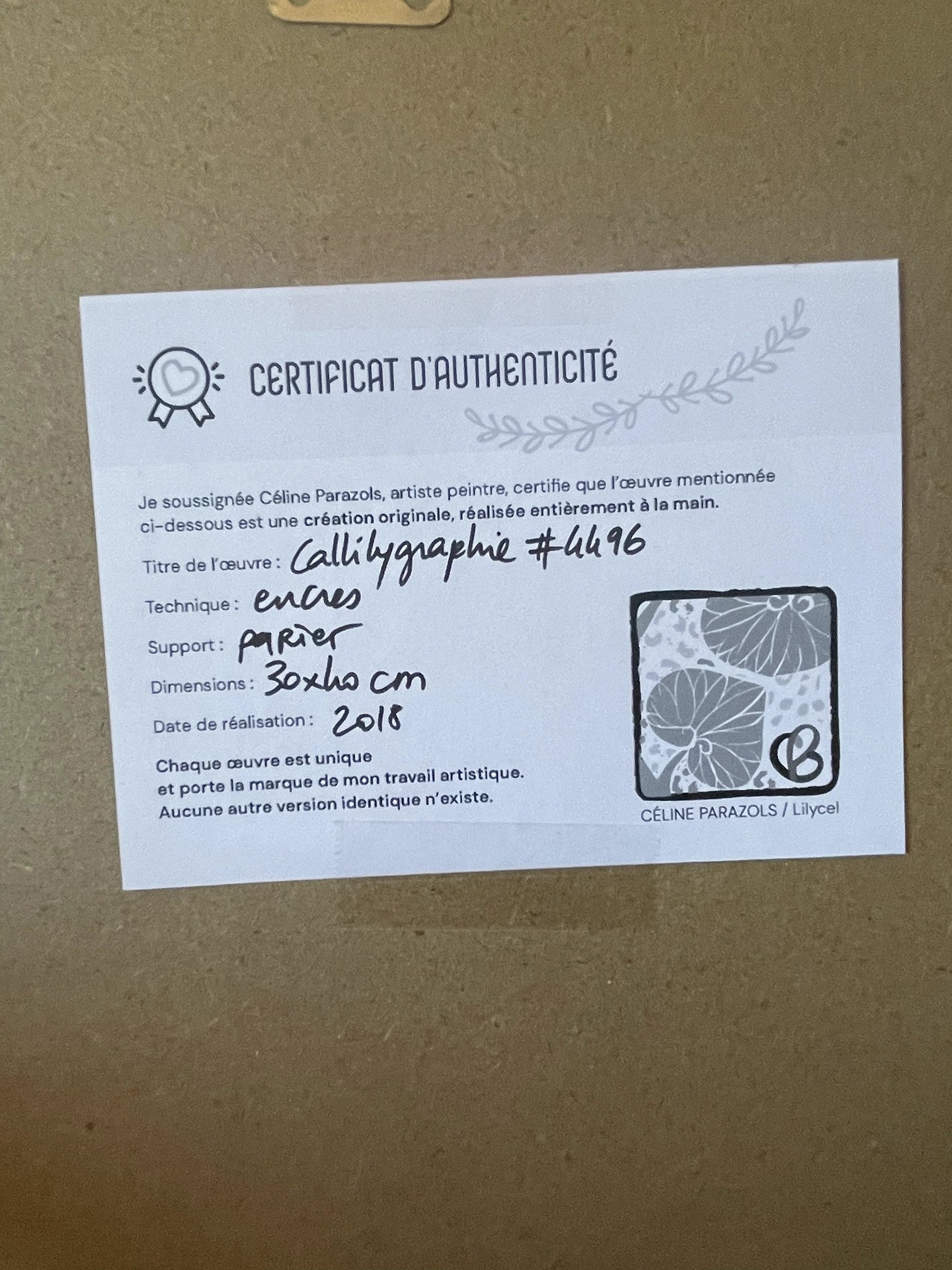 Certificat d'authenticité 