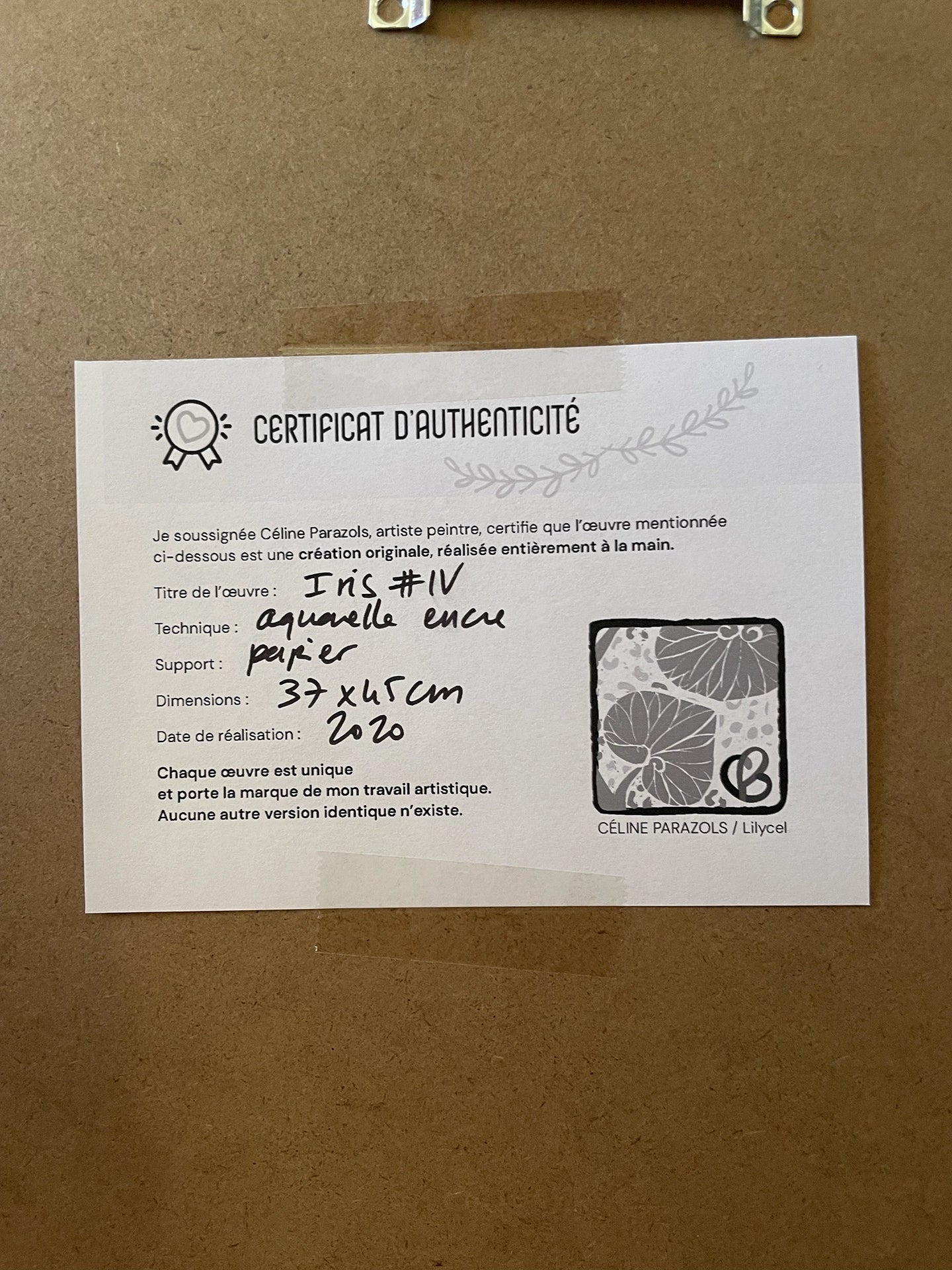 Certificat d'authenticité-Iris_IV