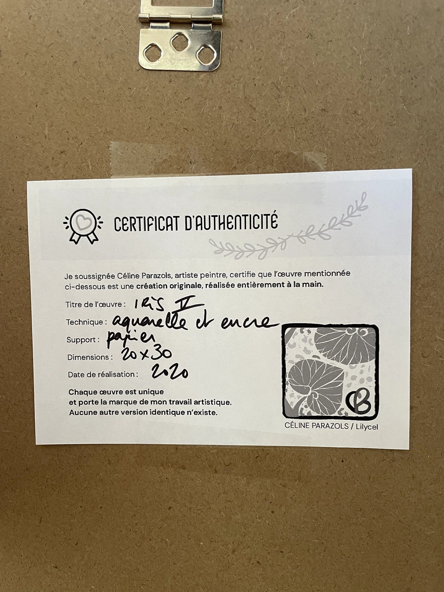 Certificat d'authenticite Iris_V