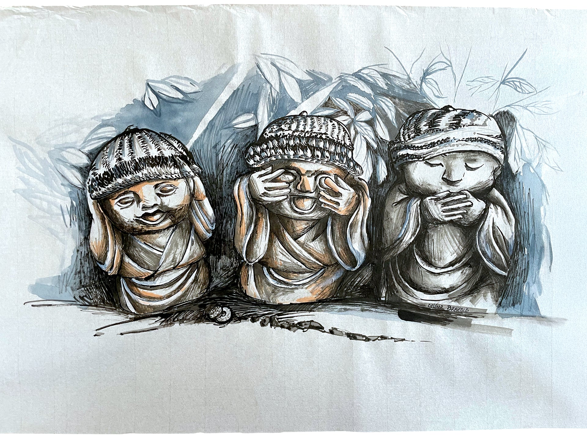 Illustration-sur-papier-de-riz-Jizo