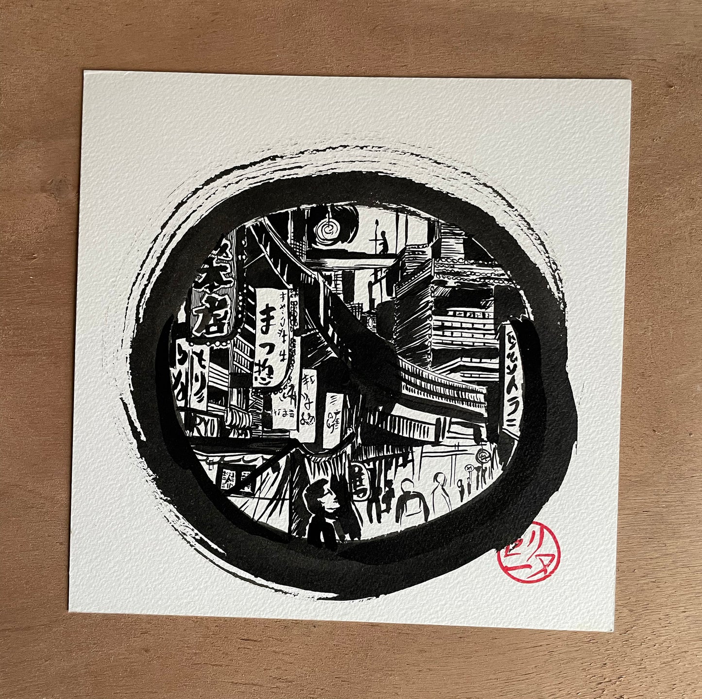 Illustration encre : une scène de salarymen autour du quartier Asakasa