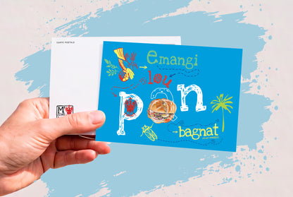 Carte postale " Lou Pan Bagnat fond azur " Modèle immersive - Studio Cartes Postales Nice