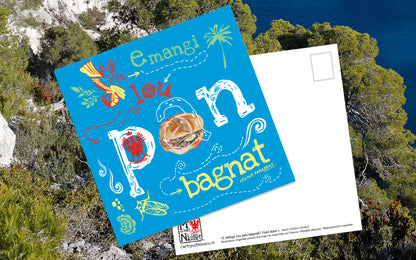 Carte postale " Lou Pan Bagnat fond azur " Modèle immersive - Studio Cartes Postales Nice
