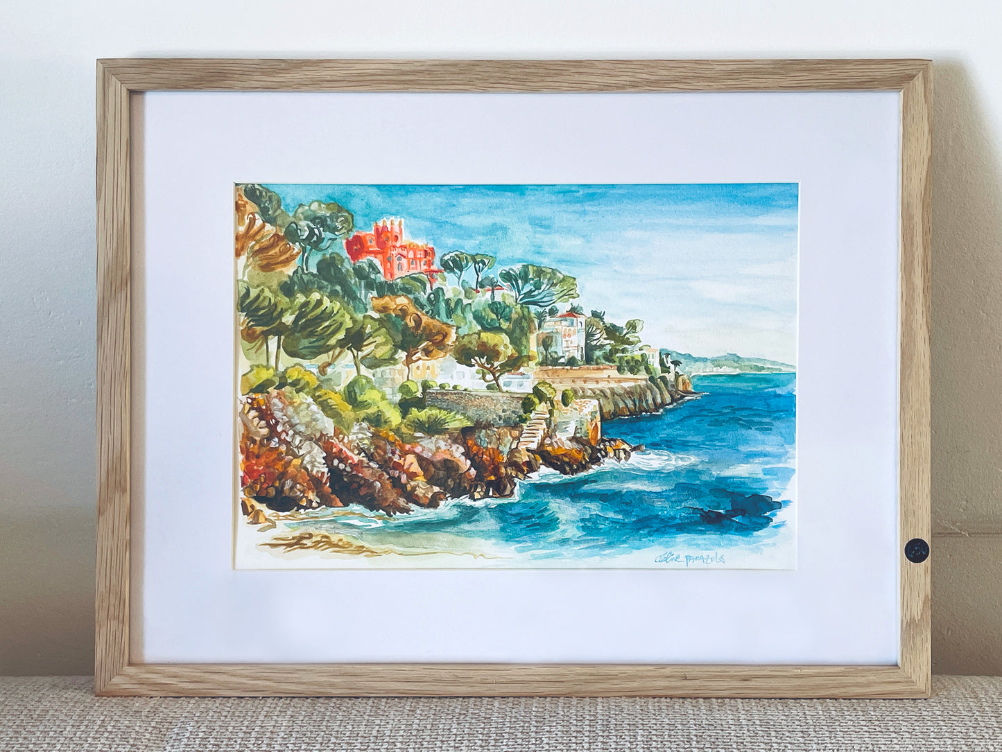 Tableau encadré aquarelle Le cap de Nice