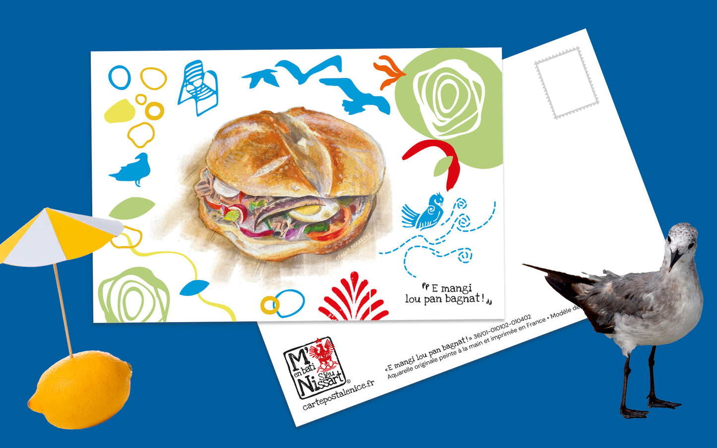 carte postale Pan bagnat chaises bleues de Nice