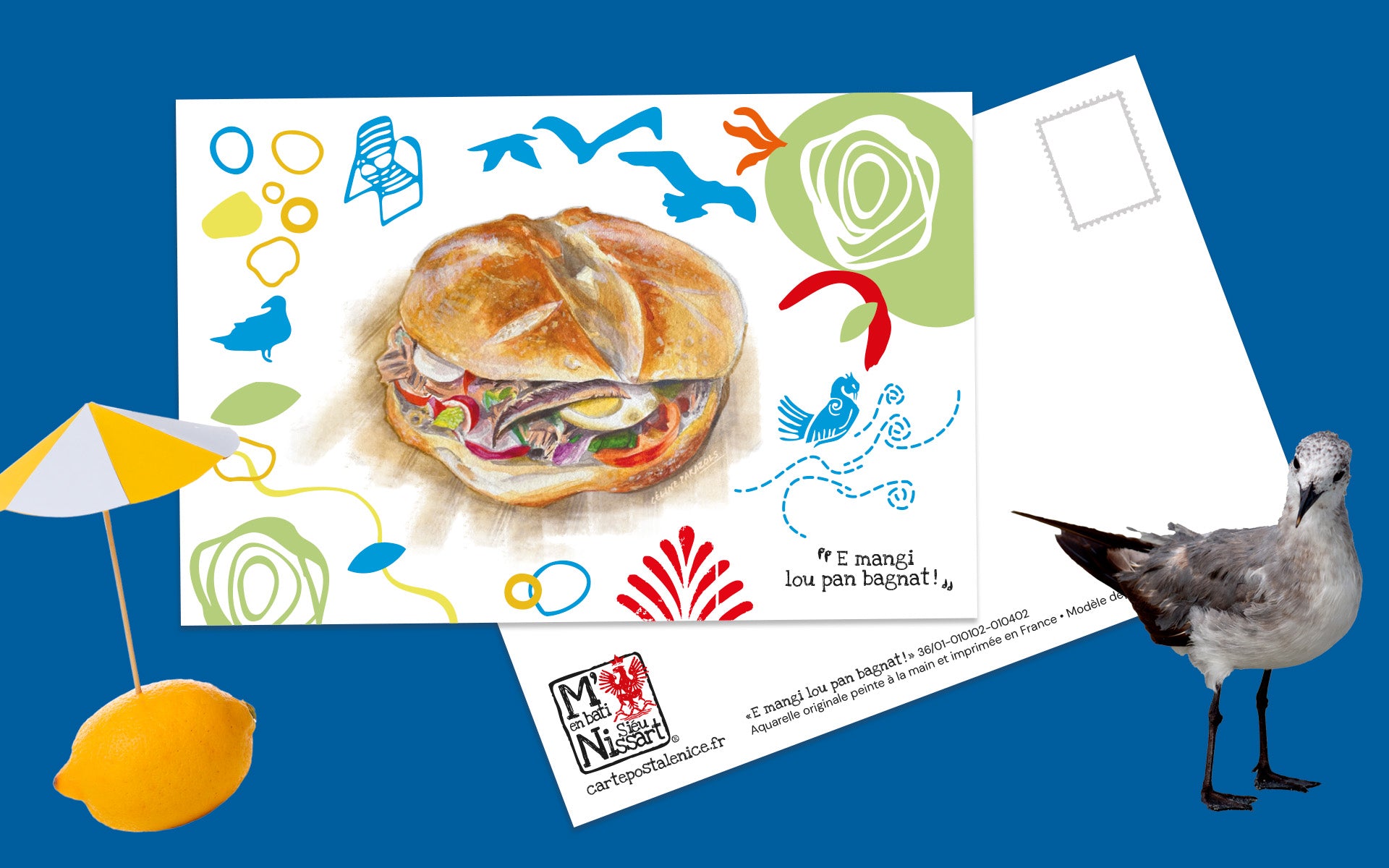carte postale Pan bagnat chaises bleues de Nice