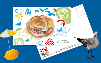carte postale Pan bagnat chaises bleues de Nice