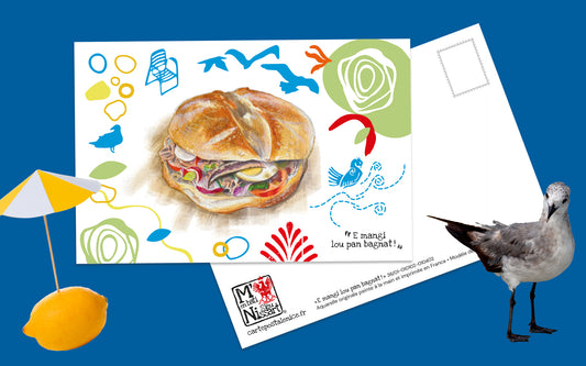 carte postale Pan bagnat chaises bleues de Nice