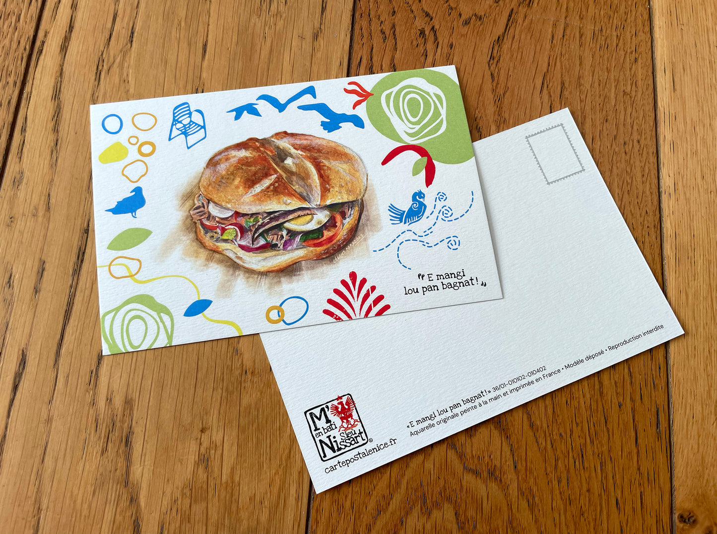 carte postale Pan bagnat goélands et algues