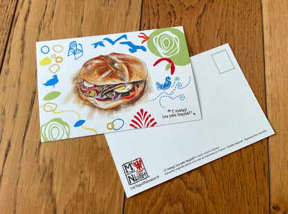 carte postale Pan bagnat goélands et algues