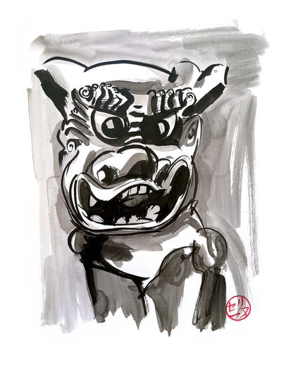 Carte postale " Komainu statue de chien japonais " - Studio Cartes Postales Nice