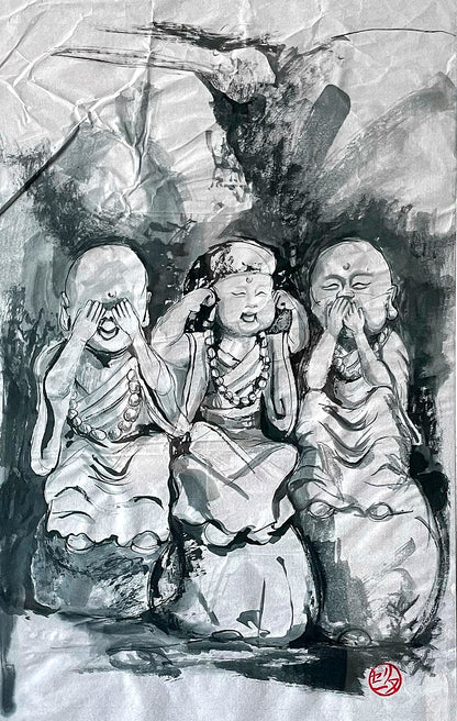 Carte postale " Statuettes moqueuses jizo " - Studio Cartes Postales Nice