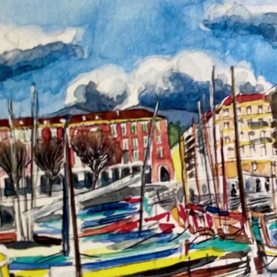 Vidéo de l'affichette-A5-aquarelle du port-de-Nice